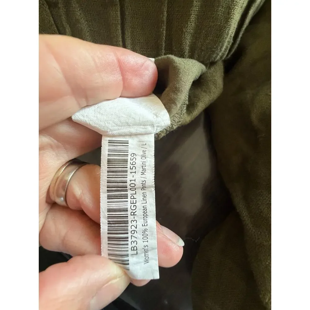 Quince 100% European Linen Pants Olive Green L Pull On Wide Leg Pockets